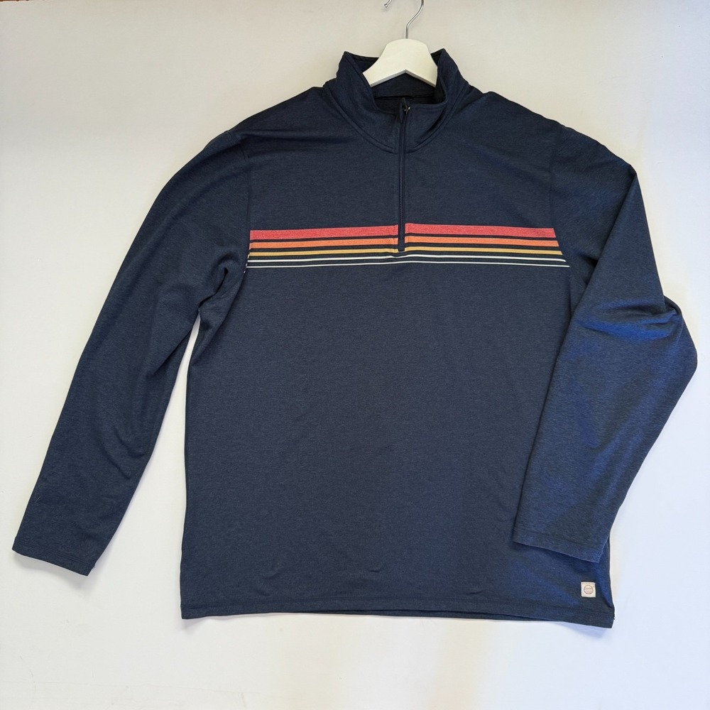 Marine Layer Weekend Sport Mens XL Blue Retro Stripe Quarter Zip Pullover Surf